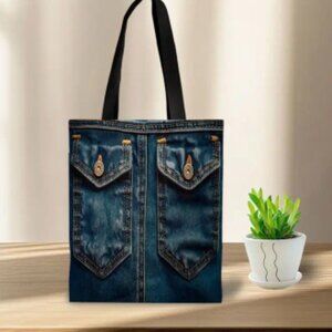Denim Pocket Print Tote Bag